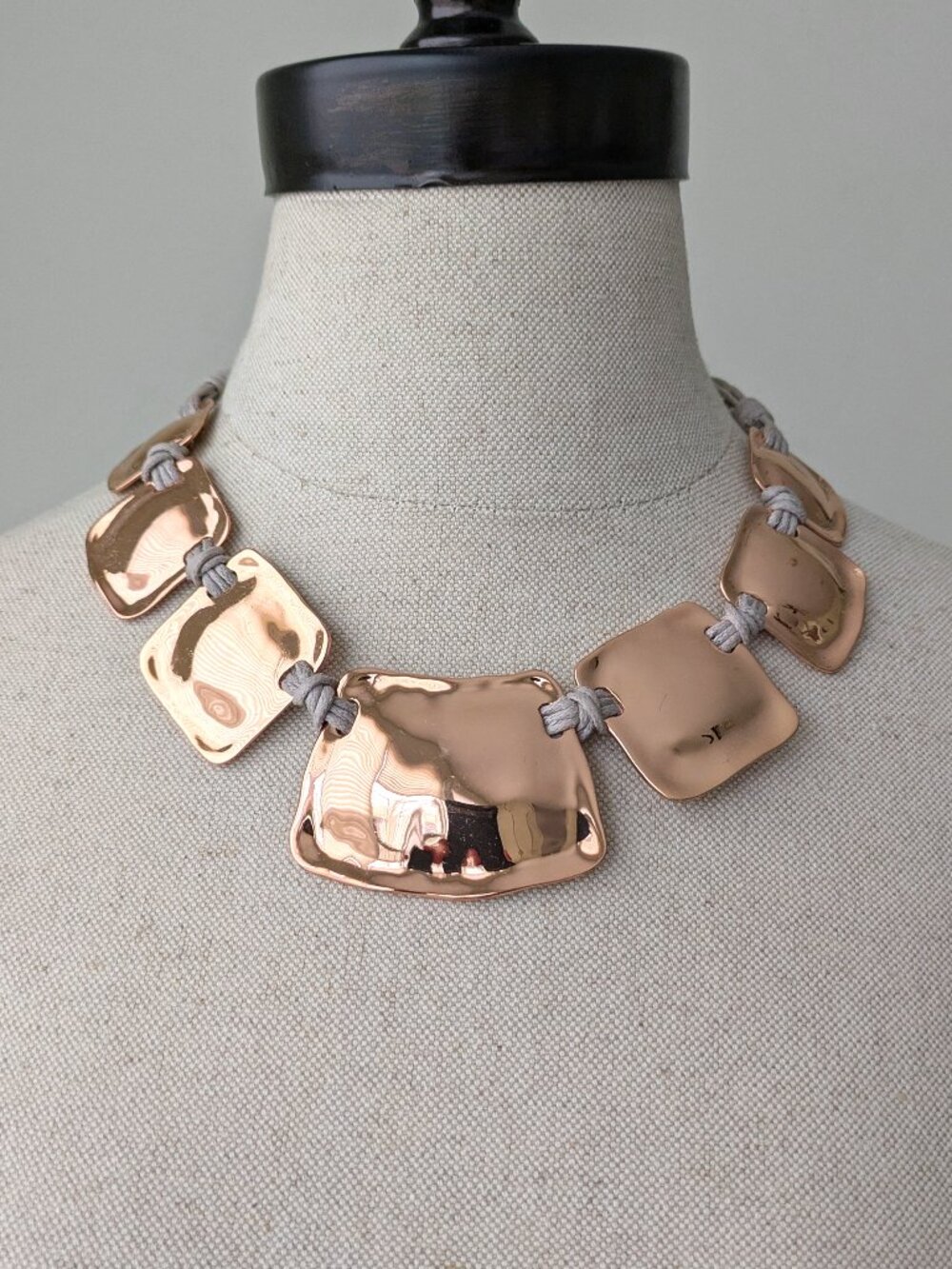 St Thomas rose gold & leather statement necklace